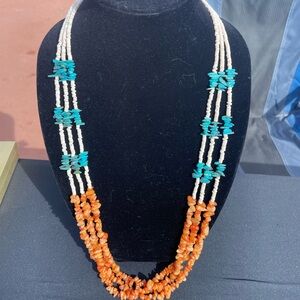 Vibrant Orange and Turquoise Beaded Necklace